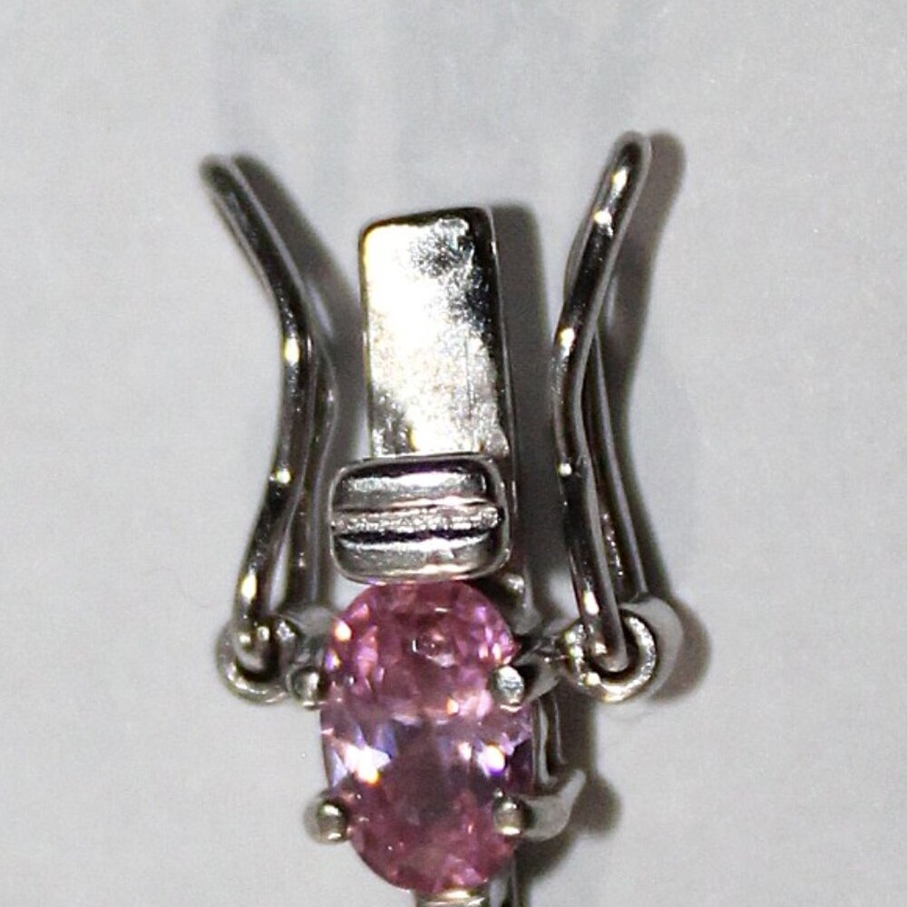 Sterling Silver Pink Cubic Zirconia Tennis Bracelet 10 Grams - Picture 5 of 6
